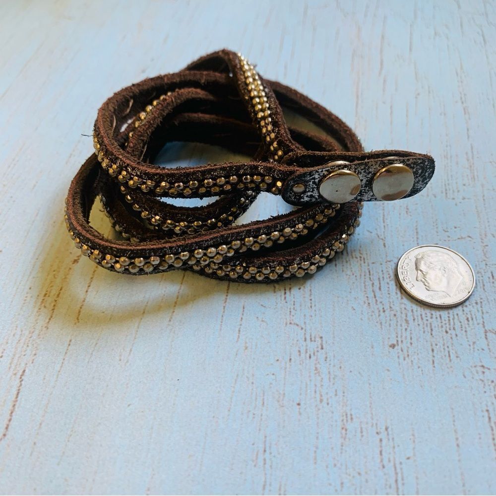 Hato Has Brown Leather‎ Gold Bead Wrap Bracelet